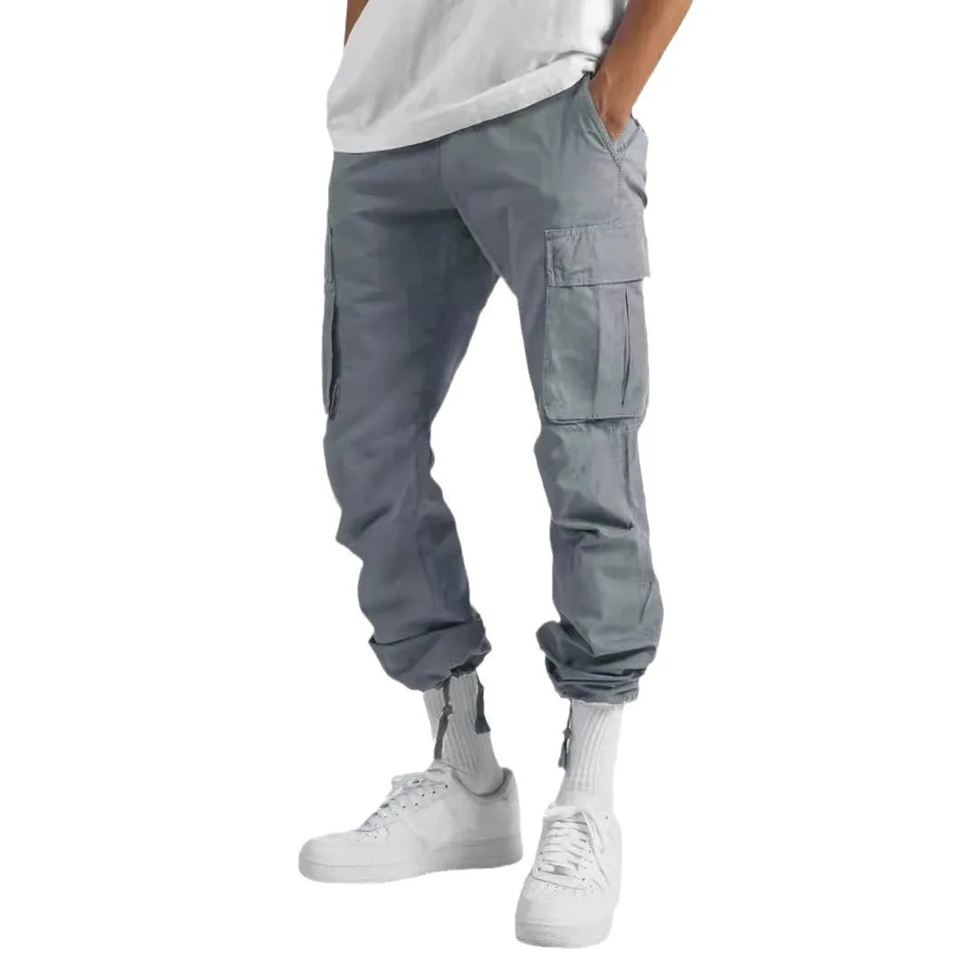 Men Cargo Pockets Casual Male High Elastic Waist Pocket Wide Leg Trousers Oversized S-5XL  ZYYX-1207