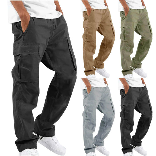 Men Cargo Pockets Casual Male High Elastic Waist Pocket Wide Leg Trousers Oversized S-5XL  ZYYX-1207