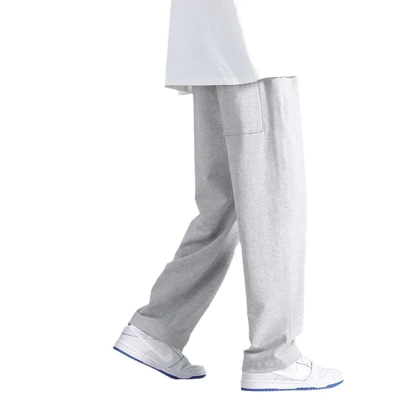 Autumn Casual Trousers Men's Loose Fit Sweatpants Wide Leg Straight Pants Grey Colour Seasonal Pants For Men