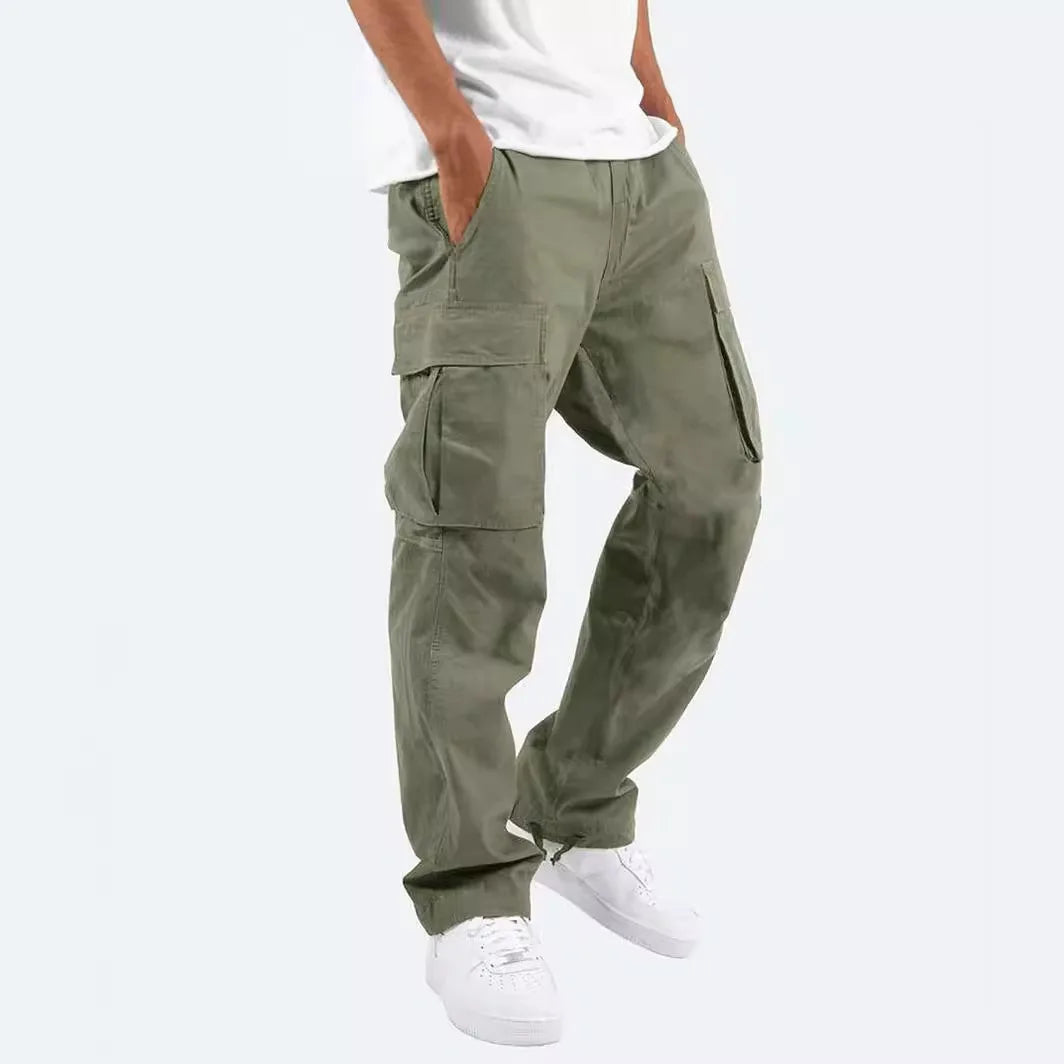 Men Cargo Pockets Casual Male High Elastic Waist Pocket Wide Leg Trousers Oversized S-5XL  ZYYX-1207