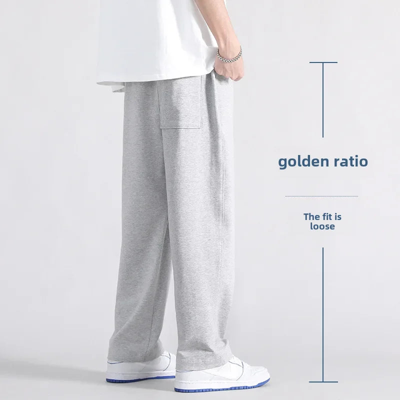 Autumn Casual Trousers Men's Loose Fit Sweatpants Wide Leg Straight Pants Grey Colour Seasonal Pants For Men