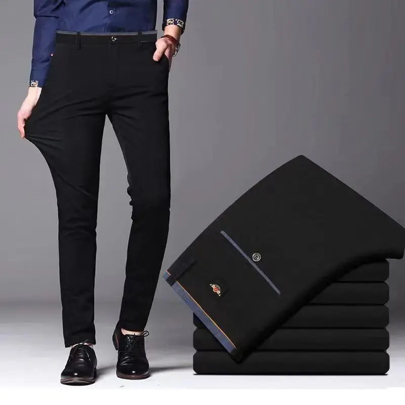 Men's Elastic Straight Pants Business Casual Long Suit Pants Male Formal Trousers Solid Colors Black BLue Plus Size 38 40