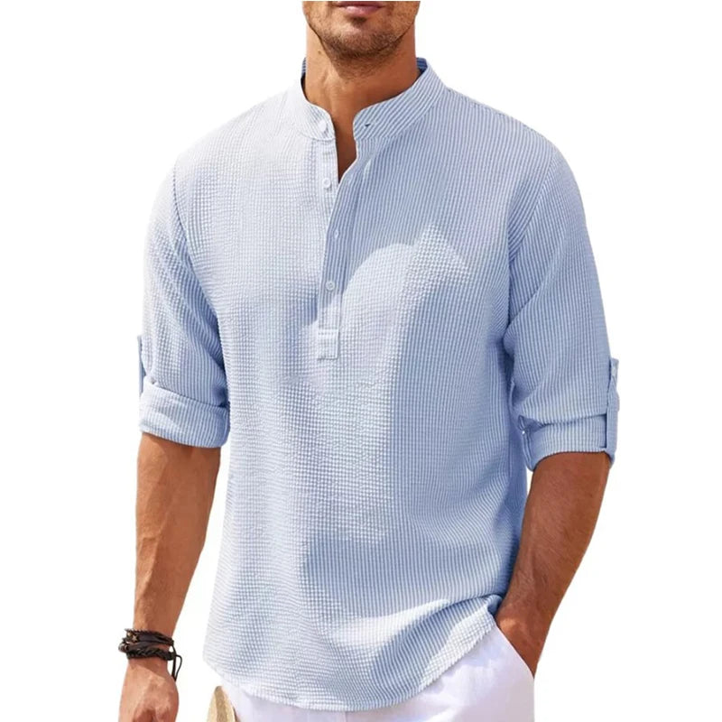 2024 New Men's Casual Blouse Cotton Linen Shirt Loose Tops Long Sleeve Tee Shirt Spring Autumn Casual Handsome Men's Shirts