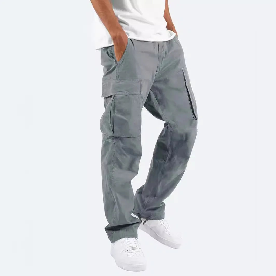 Men Cargo Pockets Casual Male High Elastic Waist Pocket Wide Leg Trousers Oversized S-5XL  ZYYX-1207